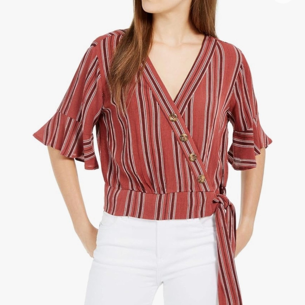 NWOT Gypsies & Moondust Cropped Tie Front V-Neck Top‎ Fall Colors Size Medium